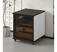 Gabinete AV Ste de madera maciza con estantes ajustables y ventilador de refrigeración, pantalla de estante para puerta de cine en casa (blanco, 25 pulgadas)