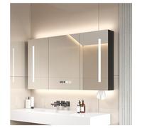 Gabinete con espejo de baño, botiquín montado en la pared con puerta de espejo y estantes abiertos, almacenamiento enmarcado para baño, sala de estar, cocina