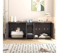 Gabinete Cubierto Doble para Caja de Arena de Gatos - Largo 140 cm, Dos Habitaciones, Puerta Granero - Impermeable y fácil de Limpiar - para 2 Gatos - Color: New Black Walnut