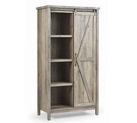 Gabinete de almacenamiento alto, color gris, de madera rústica, para despensa, puerta corrediza, organizador de cocina, muebles, cajones para el hogar, estantes para toallas, oficina, 35.3 pulgadas de