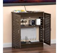 Gabinete de almacenamiento con enrutador WiFi, módem multifuncional de pie con regleta de alimentación y gestión de cables para sala de estar, oficina, dormitorio, solución elegante y que ahorra