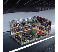 Gabinete de almacenamiento de acrílico compatible con Lego 77242 F1 Racing Team Display Box Estacionamiento Edificio Car Toy Organizer 19.6 x 13.3 x 9.4 pulgadas (modelo no incluido)