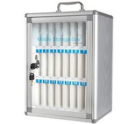 Gabinete de almacenamiento de aluminio para teléfono celular montado en la pared con cerradura de llave y mango portátil, etiquetas escritas a mano plateadas, tamaño 24
