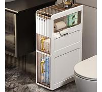 Gabinete de almacenamiento de baño impermeable de diseño delgado, estantes para el lado del inodoro con soporte para pañuelos, fácil montaje, diseño de desplazamiento que ahorra espacio, ideal para