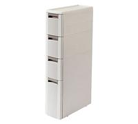 Gabinete de almacenamiento de baño pequeño blanco con cajones de 4 niveles y carrito rodante para espacios pequeños y esquinas
