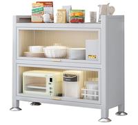Gabinete de almacenamiento de cocina blanco de 3 niveles, moderno soporte para microondas con ruedas y almohadillas con cerradura para los pies, espacioso organizador para platos, ollas y sartenes
