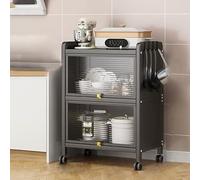 Gabinete de almacenamiento de cocina con estante de metal con puerta abatible, estante rodante para panadería, soporte para microondas para comedor y sala de estar