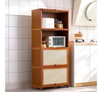 Gabinete de almacenamiento de cocina de bambú vintage con soporte de microondas de 4 niveles y estantes de exhibición de 80 cm, elegante organizador para despensa y espacio de cocina, duradero y