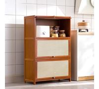 Gabinete de almacenamiento de cocina de bambú vintage con soporte para microondas de 3 niveles y estantes de exhibición, elegante organizador de despensa para decoración del hogar (70 cm)