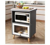 Gabinete de almacenamiento de cocina gris con encimera de piedra, puertas de cristal y aparador, diseño moderno para estación de café y soporte de microondas, 60 x 50 x 80 cm