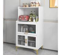 Gabinete de almacenamiento de madera con puerta abatible, estante independiente gris, soporte para microondas, aparador de cocina buffet, estantería ajustable, puerta de cristal para cocina, sala de