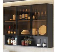 Gabinete de almacenamiento de madera maciza montado en la pared con puerta de cristal, organizador que ahorra espacio para baño, cocina, balcón, armario e inodoro, decoración elegante y funcional para