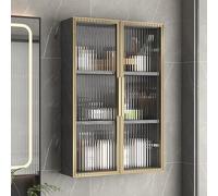 Gabinete de almacenamiento de madera maciza montado en la pared con puertas de cristal que ahorra espacio para baño encima del inodoro, exhibición elegante para baño, dormitorio y cocina. Soluciones