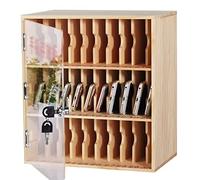 Gabinete de almacenamiento de madera para teléfono con cerradura - 40 ranuras para montar en la pared para teléfonos móviles - seguro para estudiantes y empleados - y diseño elegante