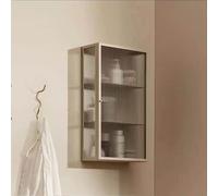 Gabinete de almacenamiento de pared de cocina estrecho,gabinete de almacenamiento de vidrio de una sola puerta con puerta de vidrio templado,botiquín de baño con marco de metal(Off-white (left))