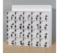 Gabinete de almacenamiento de teléfono acrílico blanco con cerraduras y llaves, para montar en la pared, para aula, oficina, fábrica, 40 ranuras para dispositivos móviles