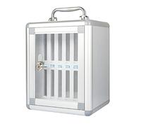 Gabinete de almacenamiento de teléfono de aluminio montado en la pared con asa, elegante soporte plateado para teléfono móvil que ahorra espacio para la oficina, gestión eficiente del espacio de