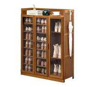 Gabinete de almacenamiento de zapatos con puertas de acrílico, organizador de zapatos delgado para entrada para 20-24 pares, gabinete de almacenamiento de zapatos de bambú con 2 ganchos, ahorro de esp