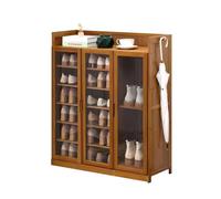 Gabinete de almacenamiento de zapatos con puertas de acrílico, organizador de zapatos delgado para la entrada para 20-24 pares, gabinete de almacenamiento de zapatos de bambú con 2 ganchos, ahorro de