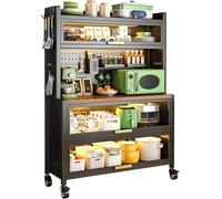 Gabinete de almacenamiento - Estante de panadería para horno microondas - Organizador de estación de bar de café con puerta abatible para despensa y garaje