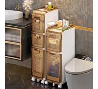 Gabinete de almacenamiento estrecho para baño, delgado, independiente, impermeable, organizador con cajones y asas para espacios pequeños, cocina, lavandería, espacio móvil, soporte de papel higiénico