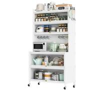 Gabinete de almacenamiento independiente para despensa de cocina, estante de 6 capas con puerta abatible y estante para microondas, armario de café que ahorra espacio para el hogar y la oficina
