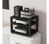 Gabinete de almacenamiento multimedia de 3 niveles para el hogar, oficina, teatro, color negro, estante de componentes estéreo (40 cm), ahorro de espacio para CD, DVD, videojuegos, diseño moderno con