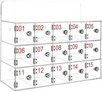 Gabinete de almacenamiento transparente para teléfono montado en la pared con cerraduras y llaves, 15 puertas, para oficinas, aulas, salas de conferencias, solución segura de gestión de dispositivos