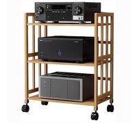 Gabinete de audio de 3 niveles con rueda, ajustable de bambú de gran capacidad, soportes de almacenamiento de medios para cine en casa, tienda, dormitorio, sala de estar, cocina (ancho - 60 cm)