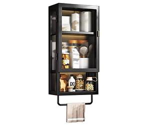 Gabinete De Baño Colgante En La Pared, Gabinete Colgante Sobre El Baño Gabinete De Maquillaje De Baño Sin Perforación Trae Una Toalla. Para Baño, Sala De Estar ( Color : Black , Tamaño : 30x14.5x70cm