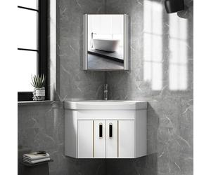 Gabinete de baño compacto montado en la pared flotante mini almacenamiento de esquina 3 opciones de color con grifo plateado, ideal para baños y apartamentos pequeños, blanco, juego de 2-48 cm
