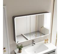 Gabinete de baño con espejo de baño con luz LED iluminada, botiquín inteligente para baño, gabinete de maquillaje con espejo HD, con (tamaño: 80 x 13 x 70 cm), color: gris