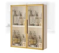 Gabinete de baño de madera montado en la pared con puertas de cristal, armario de ducha de metal sobre el inodoro, ideal para lavandería y sala de estar, ahorro de espacio (60 x 14 x 60 cm)