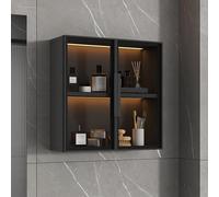 Gabinete de baño de pared con puerta de vidrio, gabinete de especias de cocina de pared, organizador de maquillaje, botiquín, para sala de estar, dormitorio(Dark gray,60x60x14CM/23.6x23.6x5.5in)