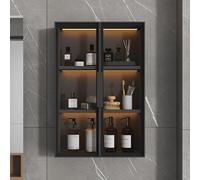 Gabinete de baño de pared con puerta de vidrio, gabinete de especias de cocina de pared, organizador de maquillaje, botiquín, para sala de estar, dormitorio(Dark gray,60x75x14CM/23.6x29.5x5.5in)