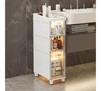 Gabinete de baño Delgado, gabinete de Almacenamiento de Papel higiénico Delgado de Gran Capacidad con cajones de plástico Transparente, Ruedas, gabinete de Piso Estrecho, Alto y Delgado