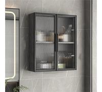 Gabinete de baño montado en la pared con puertas dobles de cristal, versátil medicina para cocina y baño, solución de almacenamiento gris (60 x 14 x 60 cm)