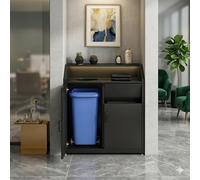 Gabinete de Basura Contenedor de Basura Oculto Independiente con Estante de Almacenamiento Lateral Caja de Contenedor de Basura de Metal for Restaurante Cocina Café Oficina Uso de Limpieza(Nero)
