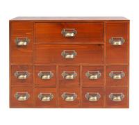 Gabinete de boticario de madera de 14 cajones, organizador de escritorio con estilo catálogo de tarjetas de biblioteca, caja de almacenamiento de hierbas para el hogar u oficina