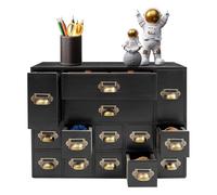 Gabinete de boticario, organizador de escritorio de madera con 14 cajones, almacenamiento de mesa multifuncional para hierbas y catálogo de tarjetas de biblioteca