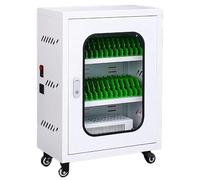 Gabinete de carga móvil con puertos USB, ruedas universales y cerradura para almacenamiento seguro de dispositivos y carga en escuelas y oficinas