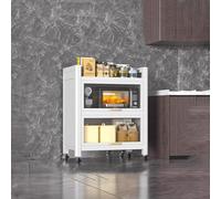 Gabinete de cocina blanco de 3 niveles con ruedas cerradas para microondas, estante de 50 cm de ancho para cocinas pequeñas, diseño elegante y funcional