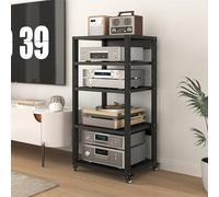 Gabinete de componentes de audio y vídeo móvil de 5 niveles con estantes HiFi y soportes, soporte multimedia para salas de juegos y grabación, soporte esquinero de TV, 55 x 50 x 110 cm.