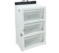 Gabinete de cría de reptiles de 3 niveles con cajones deslizantes: Terrario de PVC apilable y ventilado para serpientes, escorpiones, arañas, hábitat transparente y diseño de fácil limpieza, blanco,