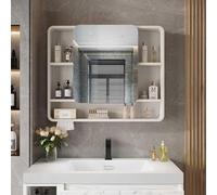 Gabinete de Espejo de baño Rectangular de Gran Capacidad con Armario de Pared de aleación de Aluminio Resistente al Agua y a la Humedad, Espacio de Almacenamiento Debajo y Orificio para dibu