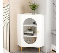 Gabinete de Esquina, Gabinete de Almacenamiento de Esquina, Estantería Independiente con Puerta de Vidrio, Vitrina de Esquina, Gabinete de Despensa de Cocina, Gabinete de Curiosidades(White,40x40cm/16