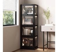 Gabinete de exposición con Puertas abatibles, Vitrina Transparente Vidrio acrílico,Organizador de Juguetes colección, estantería Dormitorio, rincón de Lectura, Negra