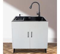 Gabinete de fregadero comercial con fregadero de acero inoxidable y grifo extraíble, versátil para uso en interiores y exteriores, diseño duradero y elegante para el hogar y la empresa
