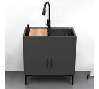 Gabinete de fregadero comercial con grifo extraíble caliente y frío, un solo cuenco, ideal para garaje, restaurante, cocina o lavandería, color gris, 75 x 45 x 78 pulgadas