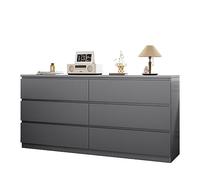 Gabinete de madera maciza con cajones de almacenamiento moderno para dormitorio y sala de estar, color gris, 6 cajones (120 x 40 x 75,2 cm)